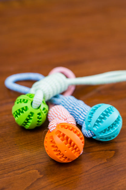 Durable Cotton Rope Chew Toy with Bite-Resistant Rubber Ball